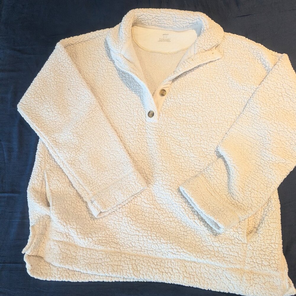Aerie Oversized Cloud Sherpa Quarter Snap Button Pullover Sweater S